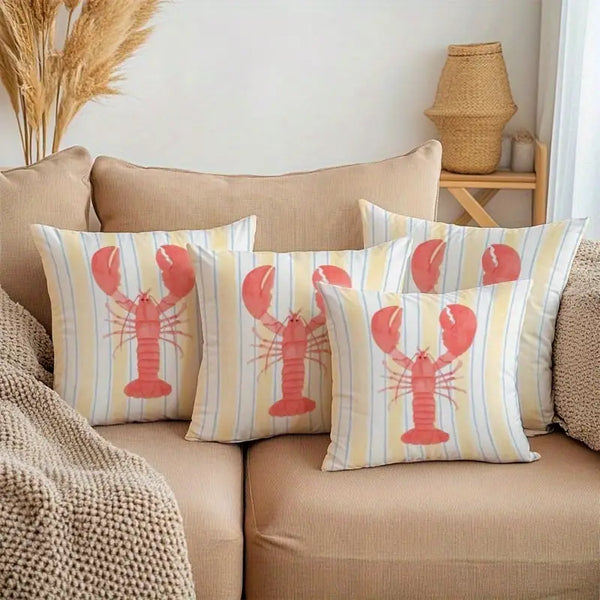 Sunny Lobster – Yellow Stripe Nautical Cushion