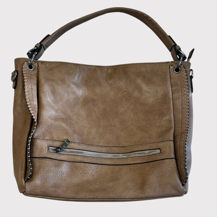 brown faux leather tote bag