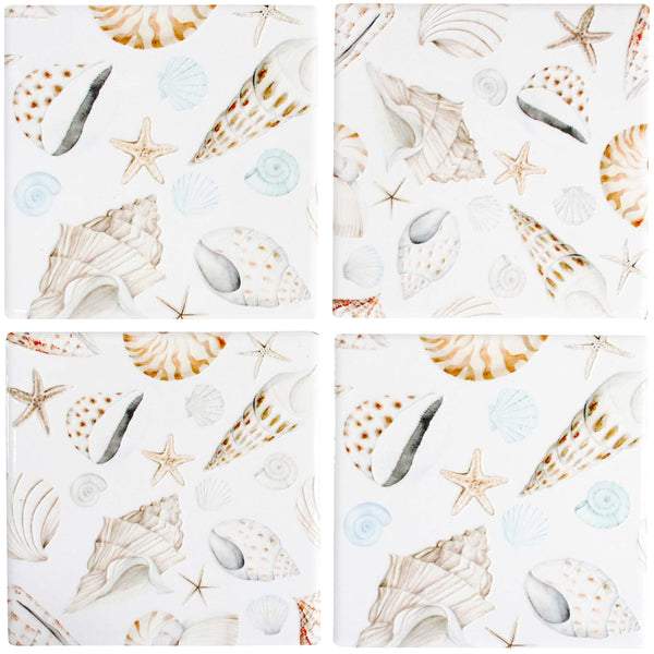 Coastal Coasters set – ceramic drink coasters with subtle modern beach design, ideal for home décor, gifts, or coastal-inspired interiors.