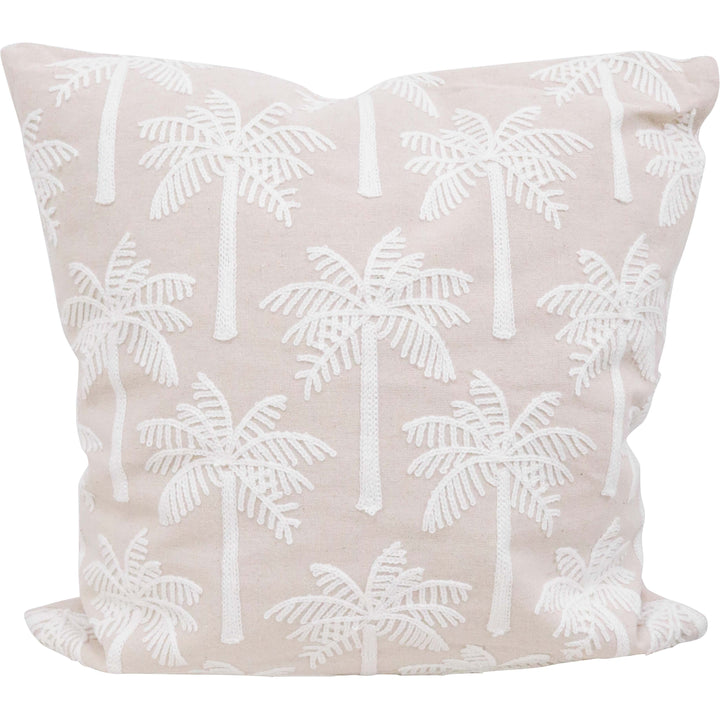 Cushion Palms Natural, soft polyester cushion with white palm leaf pattern on a natural background, perfect for coastal or relaxed home décor.