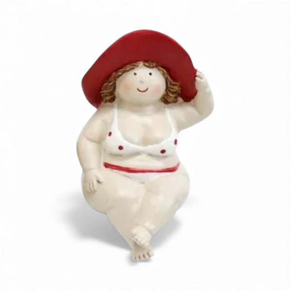 Poolside Sitting Lady - Red Hat