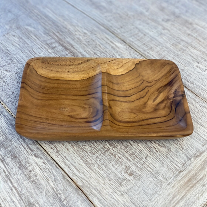 Teak wood, handcrafted condiment serving dish