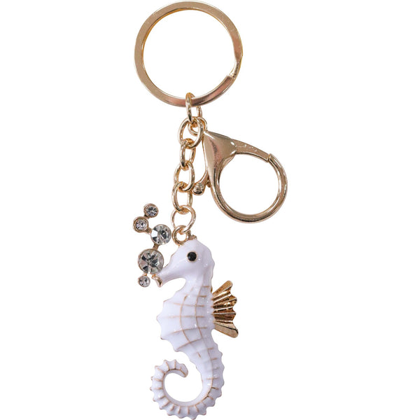 White Seahorse Keyring