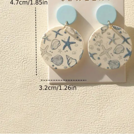 Lightweight acrylic earrings with marine life print – blue and white
