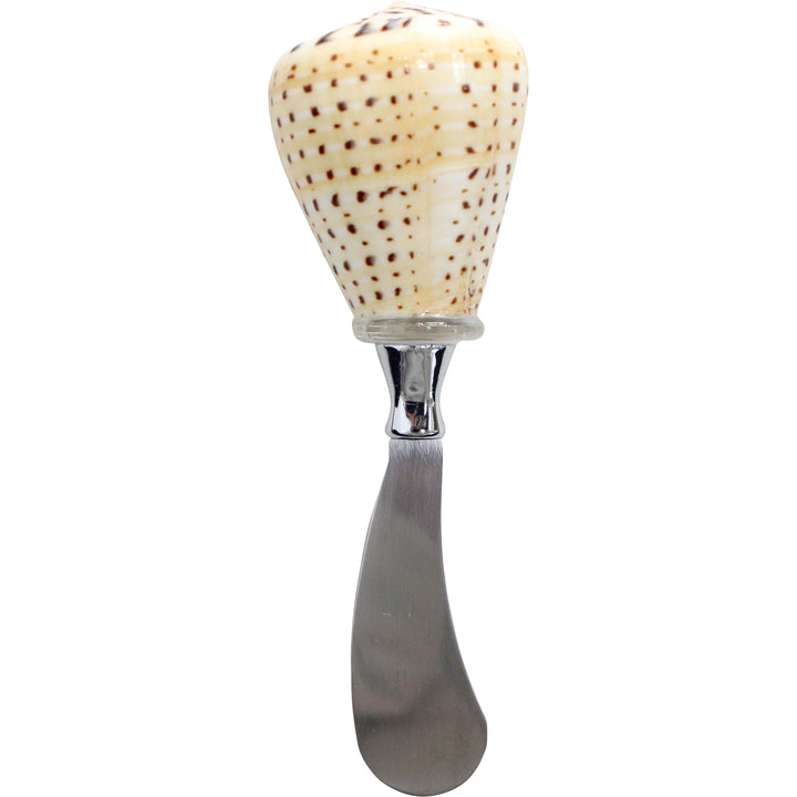 Dip and cheese spreader with a decorative shell handle on a white background