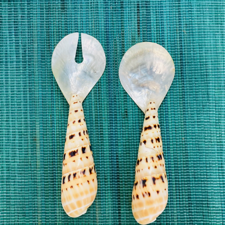 Salad servers handcrafted from shell