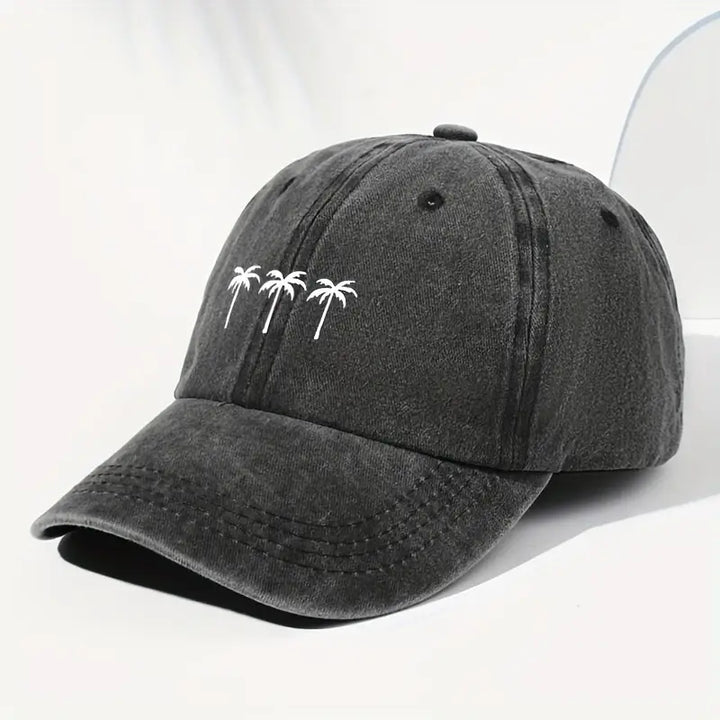 Washed black cap with three white embroidered palm trees – Midnight Palms