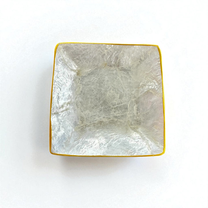 square gold-edged mother of pearl dish – coastal luxe décor accent