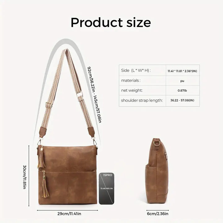 Classic brown crossbody bag with zip closure and minimalist design