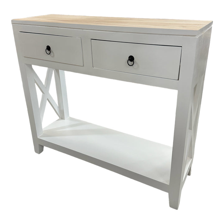 narrow timber and small 90cm length solid timber entry table