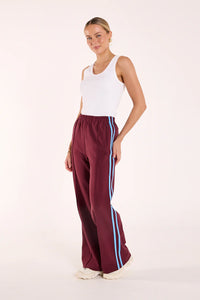Noah Wide Leg Pant - Plum with Blue Stripe