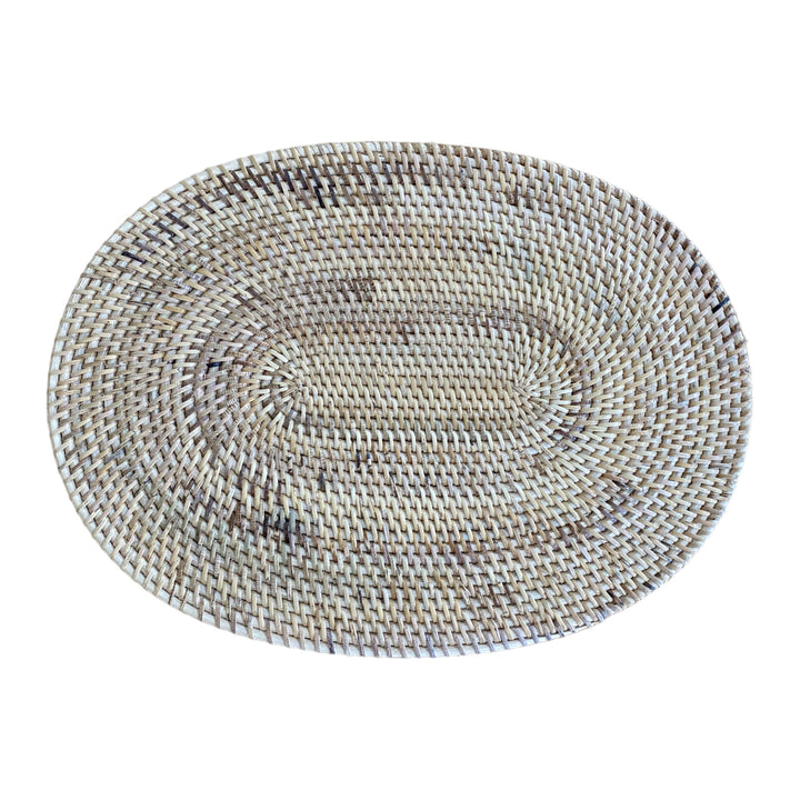 Oval white wash rattan placemat