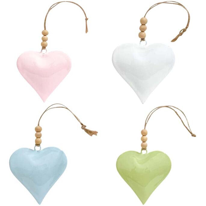 hanging pastel hearts made from iron with enamel coating