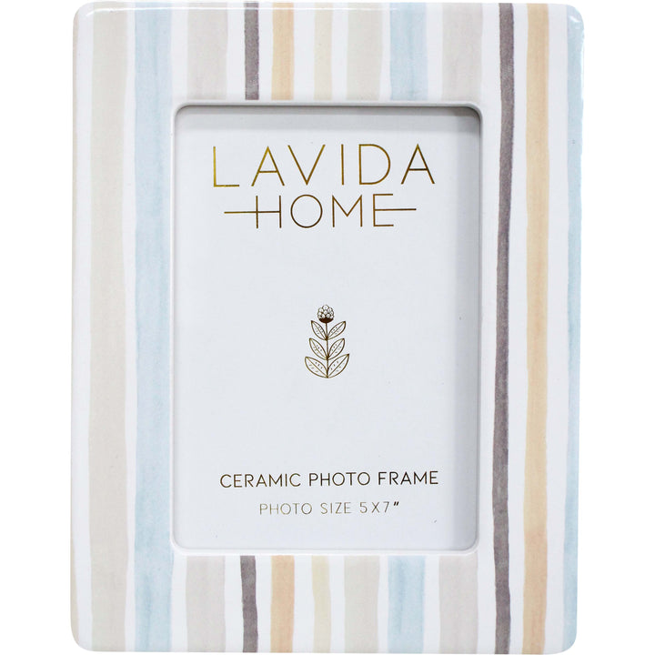 Ceramic photo frame with striped design and 'Lavida Home' branding on a white background 5 x7