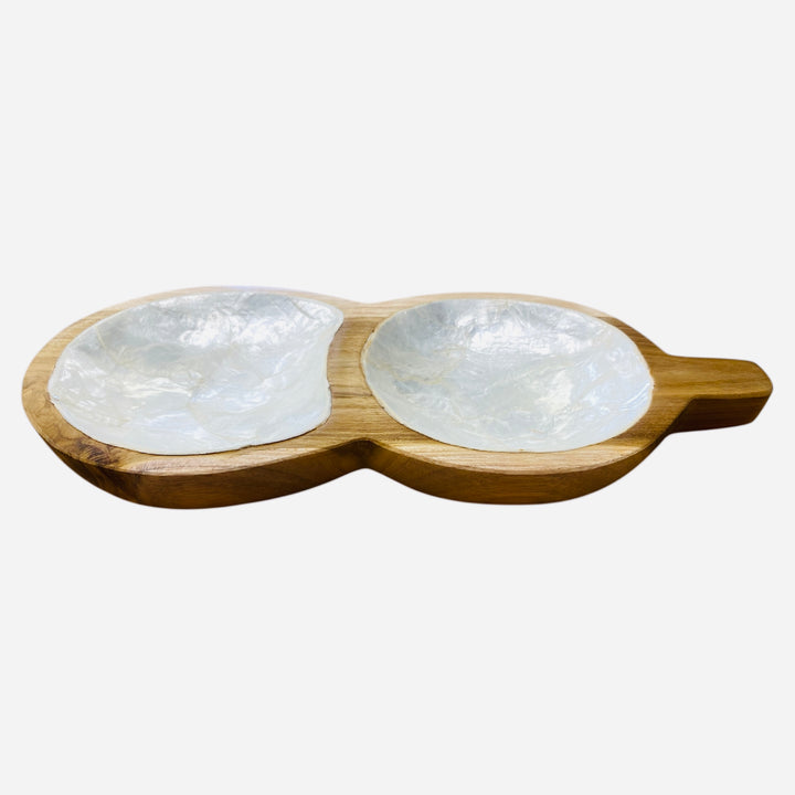 Wooden serving tray with mother of pearl inlays