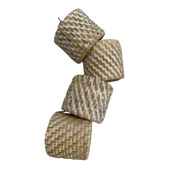 set of 4 rattan napkin rings in white wash finish