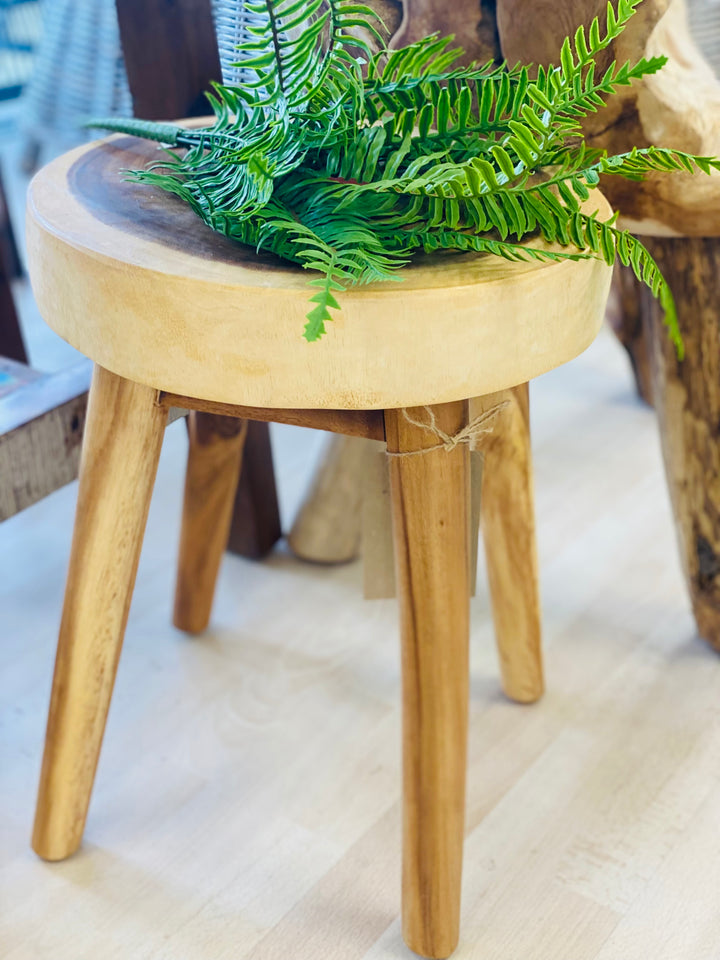 Solid hardwood timber stool with variating timber grains. Perfect for a stool, side table, bedside table or plant stand. For use indoors or outdoors. Handcrafted using reclaimed timber.