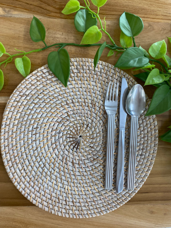 hand crafted white wash rattan placemat