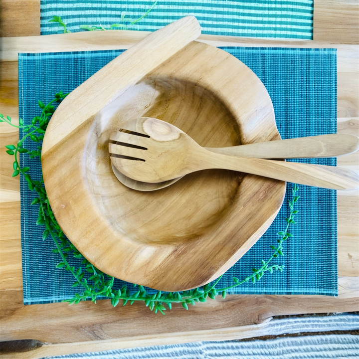 hand crafted teak salad servers