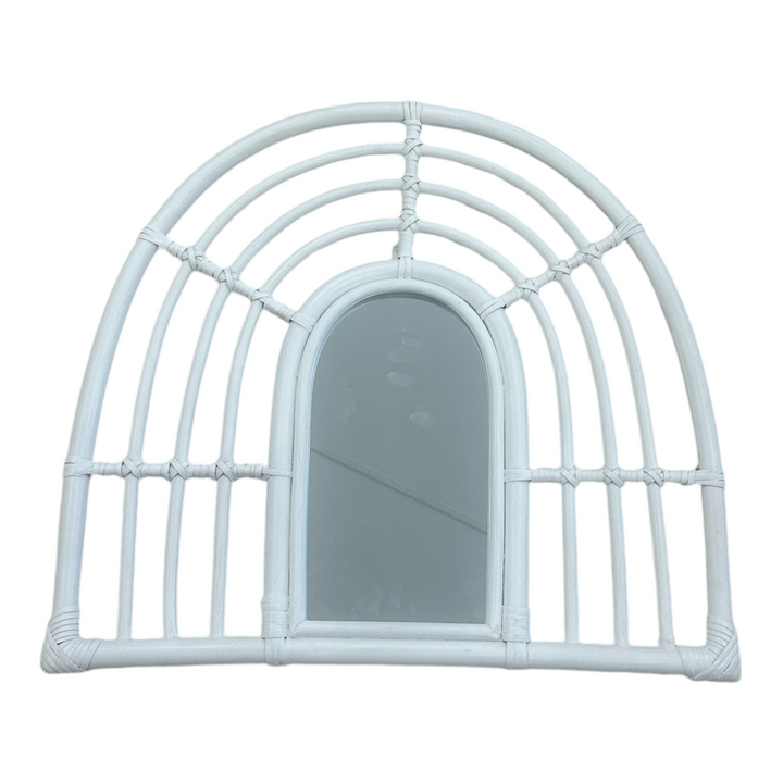 white arched shaped white cane mirror 