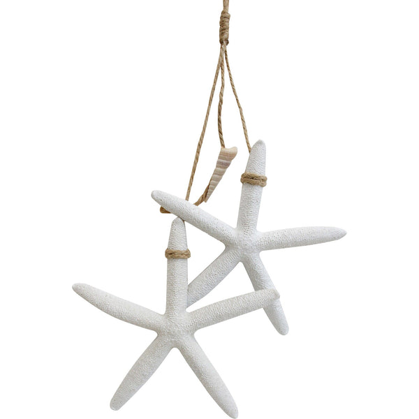 White starfish wall decor with resin banding and a shell accent, perfect for coastal-themed bathrooms or living areas