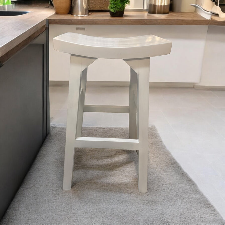 Solid timber stool, assembled no flatpack required. Mahogany timber painted white