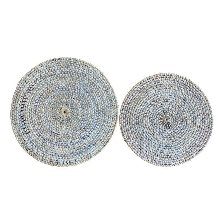White washed rattan placemats in 30cm and 35cm