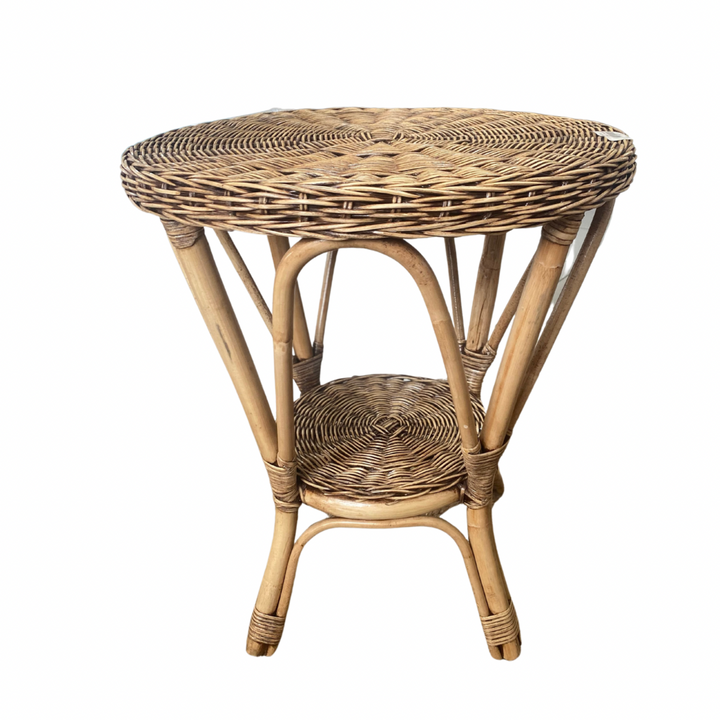 Fine weave antique glaze coloured natural cane hand crafted side table with lower shelf