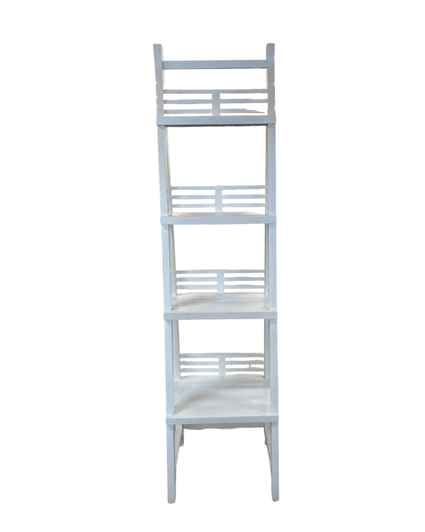 Ladder style timber bookcase with open shelves – perfect for coastal, modern, or country homes in white