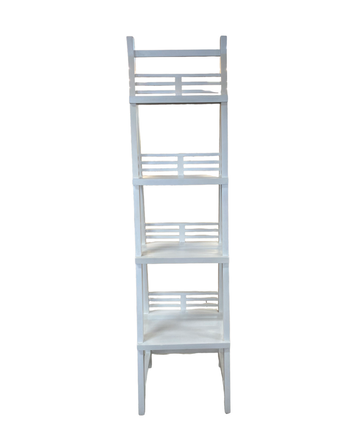 Ladder style timber bookcase with open shelves – perfect for coastal, modern, or country homes in white