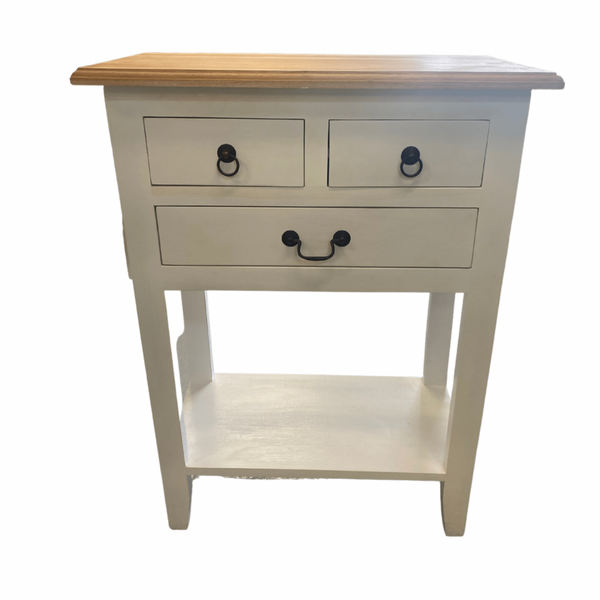 A Telephone Table made of mahogany wood with three drawers and a lower shelf, placed against a white background.
