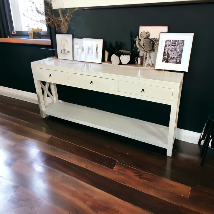 Narrow 30cm depth white timber console table