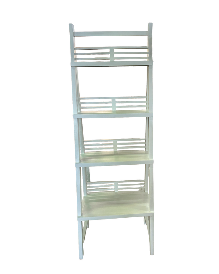 Modern white ladder bookshelf perfect for living rooms and bedrooms. Solid mahogany timber, no flat packs